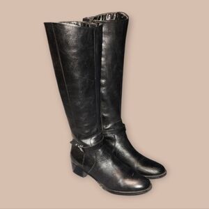 Women Vintage Leather Black Tall Riding Boots By Franco Sarto Size 9.5M.
